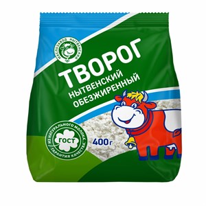 Творог обезжиренный 1,8 % пакет 0,4 кг 10039